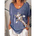 Amazon cross-border supply summer new deer head printing short sleeve V-neck T-Shirt Top Women's clothing wholesale 
