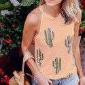 2021 Amazon wish new sleeveless round neck cactus print vest casual loose European and American small suspender 