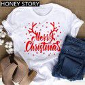 European and American Express New Christmas cartoon cute Santa elk reindeer printed men's and women's T-shirt 