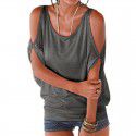 Express eaby Amazon popular women's off shoulder bat loose casual top short sleeve solid T-shirt 