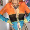 Foreign trade new 2021 Amazon autumn and winter women's fashion contrast color splicing round neck long sleeve perspective mesh T-shirt women 