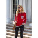 Autumn and winter 2021 cross border Amazon European and American women's printed leopard stitching round neck pocket women's long sleeved T-shirt women 