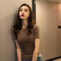 Letter embroidered top 2022 summer new slim bottomed women's wear Korean Short Sleeve fashion T-shirt loose wholesale