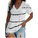 2021 cross border independent station Amazon Shopify stripe printed T-shirt women's T-Shirt Large V-neck T-shirt 