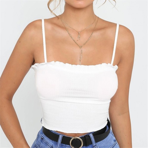 2021 summer new vest European and American sexy solid color fungus edge short open navel suspender top burst 
