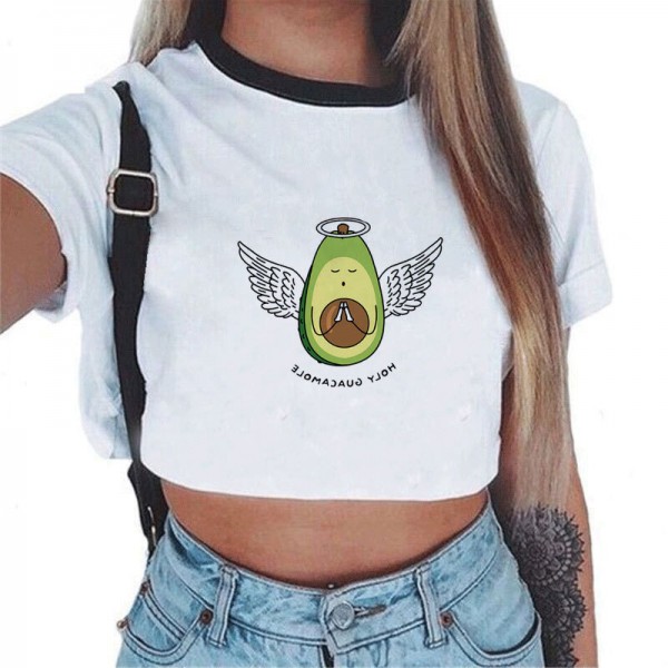 Wish pop eBay new European and American avocado printed spring and autumn top 2018 women's T-shirt fashion hot 