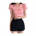Letter embroidered top 2022 summer new slim bottomed women's wear Korean Short Sleeve fashion T-shirt loose wholesale