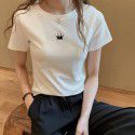 Letter embroidered top 2022 summer new slim bottomed women's wear Korean Short Sleeve fashion T-shirt loose wholesale