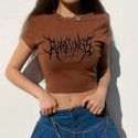 2022 European and American short short sleeved T-shirt women's navel exposed sexy slim Spice Girl European goods top fashion one hair substitute 