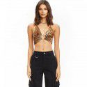 European and American style 2021 summer new women's sleeveless neck hanging short vest leopard print slim fit navel exposed small bra 