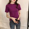 Letter embroidered top 2022 summer new slim bottomed women's wear Korean Short Sleeve fashion T-shirt loose wholesale