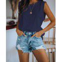 9 color 5 size 2021 popular Amazon wise cross border women's wear European and American round neck tie dyed solid color vest T-shirt 