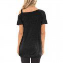 2022 Amazon Women's top short sleeve diagonal collar summer new solid color European and American fashion off shoulder Pullover women's T-shirt 