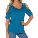 2020 summer new wish Amazon popular European and American women's neckwear hollow out short sleeve splicing T-Shirt Top 