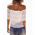 Cross border European and American spot AMZ hook flower straight neck sleeveless lace shirt lace splicing T-shirt 8195 
