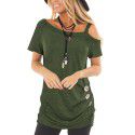 2022 Amazon Women's top short sleeve diagonal collar summer new solid color European and American fashion off shoulder Pullover women's T-shirt 