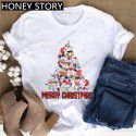 European and American Express New Christmas cartoon cute Santa elk reindeer printed men's and women's T-shirt 