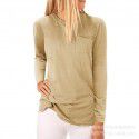 2019 Amazon foreign trade new solid color round neck slim fit medium and long pocket T-shirt bottom shirt 