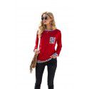 Autumn and winter 2021 cross border Amazon European and American women's printed leopard stitching round neck pocket women's long sleeved T-shirt women 