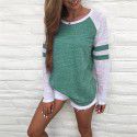 Amazon eBay express fashion popular European and American tricolor stripe stitching long sleeve T-shirt round neck color matching top 