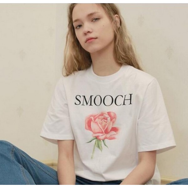 2022 express eBay Amazon European and American street women's Rose alphabet printed T-shirt women 