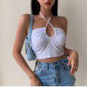 European and American foreign trade solid color low breast drawcord multi wearing method suspender sexy vest sleeveless women's slim open navel short top 