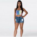 European and American pop sexy belly button revealing Mini vest 2022 summer hundred tie dyed one shoulder open back Suspenders 