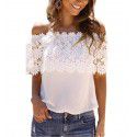 Cross border European and American spot AMZ hook flower straight neck sleeveless lace shirt lace splicing T-shirt 8195 