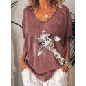 Amazon cross-border supply summer new deer head printing short sleeve V-neck T-Shirt Top Women's clothing wholesale 