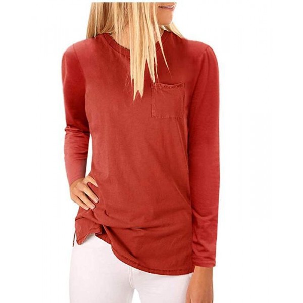 2019 Amazon foreign trade new solid color round neck slim fit medium and long pocket T-shirt bottom shirt 