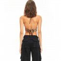 European and American style 2021 summer new women's sleeveless neck hanging short vest leopard print slim fit navel exposed small bra 
