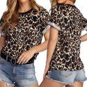 Cross border hot selling European and American summer new leopard print round neck women's short sleeve T-shirt Amazon wish popular 