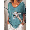 Amazon cross-border supply summer new deer head printing short sleeve V-neck T-Shirt Top Women's clothing wholesale 