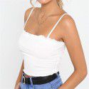 2021 summer new vest European and American sexy solid color fungus edge short open navel suspender top burst 