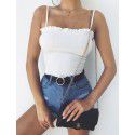 2021 summer new vest European and American sexy solid color fungus edge short open navel suspender top burst 