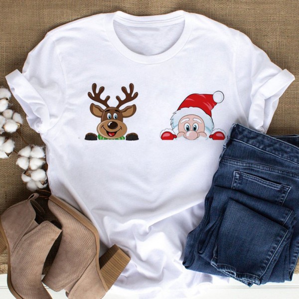 European and American Express New Christmas cartoon cute Santa elk reindeer printed men's and women's T-shirt 