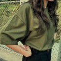 2022 summer Korean Short Sleeved T-Shirt New Military Green Student women's fashion slim loose clothes one hair substitute 