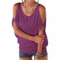 Express eaby Amazon popular women's off shoulder bat loose casual top short sleeve solid T-shirt 