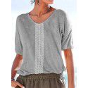 2022wish Amazon European and American autumn and winter new top fashion round neck medium sleeve retro positioning flower women's T-shirt 