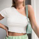 European and American women's cross-border foreign trade Amazon wish hot selling exposed navel sexy diagonal collar cross sports vest T-shirt women 