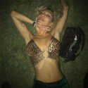European and American style 2021 summer new women's sleeveless neck hanging short vest leopard print slim fit navel exposed small bra 