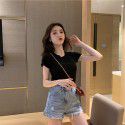 Letter embroidered top 2022 summer new slim bottomed women's wear Korean Short Sleeve fashion T-shirt loose wholesale