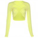 European and American style 2021 summer new women's fashion design sexy hollow out short navel exposed long sleeve T-shirt for women 