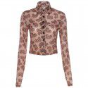 European and American style 2021 summer new women's single breasted Lapel cardigan fashion printing temperament slim fashion T-shirt 