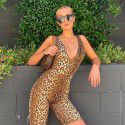 Foreign trade European and American style 2021 summer new women's sleeveless V-neck exposed backpack hip slim fit leopard integrated pants women