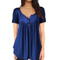 Amazon wish express European and American pop 2019 pleated open button loose short sleeved T-shirt 