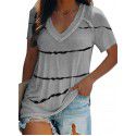 2021 cross border independent station Amazon Shopify stripe printed T-shirt women's T-Shirt Large V-neck T-shirt 