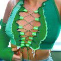 Amazon ins2021 autumn new women's clothing perspective mesh splicing strap hollowed out sexy slim fit T-shirt 