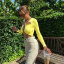 European and American style 2021 summer new women's fashion design sexy hollow out short navel exposed long sleeve T-shirt for women 