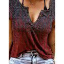 Low price promotion Amazon Europe and America Summer slim fit temperament commuter print gradient Pullover V-neck short sleeve T-shirt women 